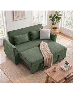 HOMCOM 2 Seater Sofa Bed, 4-in-1 L-Shaped Convertible Pull-Out Sleeper Sofa with Adjustable Backrest Side Pockets, Dark Green 2
