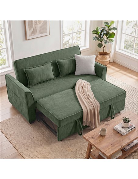 HOMCOM 2 Seater Sofa Bed, 4-in-1 L-Shaped Convertible Pull-Out Sleeper Sofa with Adjustable Backrest Side Pockets, Dark Green - pic 208063 | FastDaddyshop