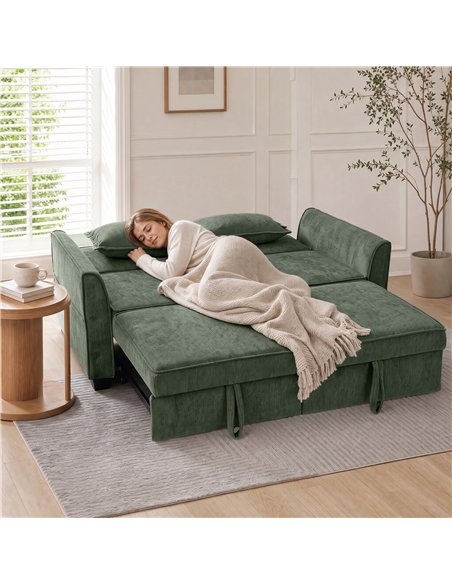 HOMCOM 2 Seater Sofa Bed, 4-in-1 L-Shaped Convertible Pull-Out Sleeper Sofa with Adjustable Backrest Side Pockets, Dark Green - pic 208069 | FastDaddyshop