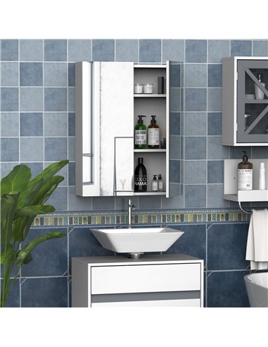 HOMCOM Bathroom Mirror Cabinet with Double Door, White