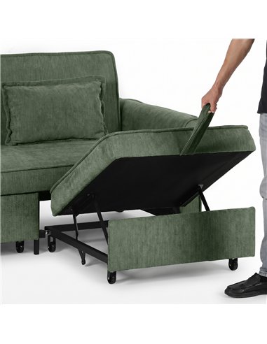 HOMCOM 2 Seater Sofa Bed, 4-in-1 L-Shaped Convertible Pull-Out Sleeper Sofa with Adjustable Backrest Side Pockets, Dark Green