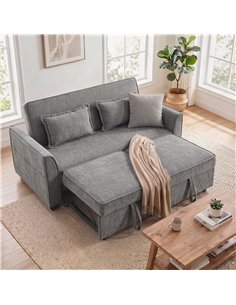 HOMCOM 2 Seater Sofa Bed, 4-in-1 L-Shaped Convertible Pull-Out Sleeper Sofa with Adjustable Backrest and Side Pockets, Grey 2