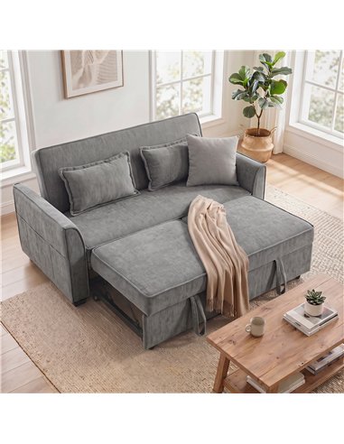 HOMCOM 2 Seater Sofa Bed, 4-in-1 L-Shaped Convertible Pull-Out Sleeper Sofa with Adjustable Backrest and Side Pockets, Grey