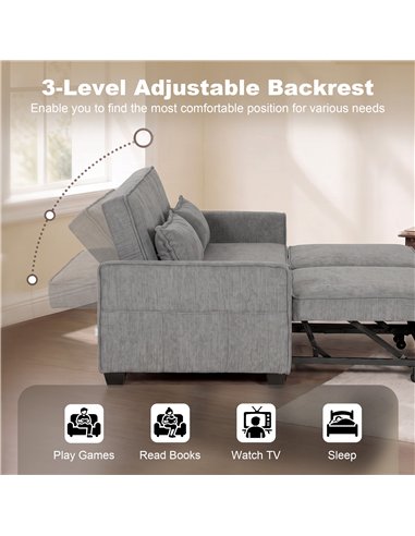 HOMCOM 2 Seater Sofa Bed, 4-in-1 L-Shaped Convertible Pull-Out Sleeper Sofa with Adjustable Backrest and Side Pockets, Grey