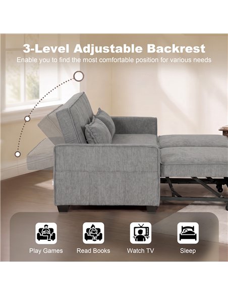 HOMCOM 2 Seater Sofa Bed, 4-in-1 L-Shaped Convertible Pull-Out Sleeper Sofa with Adjustable Backrest and Side Pockets, Grey - pic 208075 | FastDaddyshop