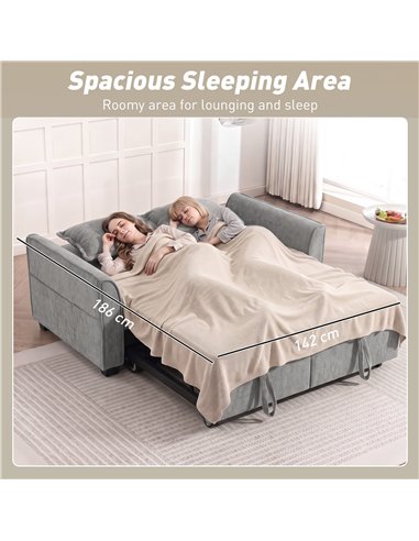 HOMCOM 2 Seater Sofa Bed, 4-in-1 L-Shaped Convertible Pull-Out Sleeper Sofa with Adjustable Backrest and Side Pockets, Grey