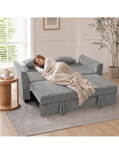 HOMCOM 2 Seater Sofa Bed, 4-in-1 L-Shaped Convertible Pull-Out Sleeper Sofa with Adjustable Backrest and Side Pockets, Grey