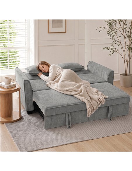 HOMCOM 2 Seater Sofa Bed, 4-in-1 L-Shaped Convertible Pull-Out Sleeper Sofa with Adjustable Backrest and Side Pockets, Grey - pic 208078 | FastDaddyshop