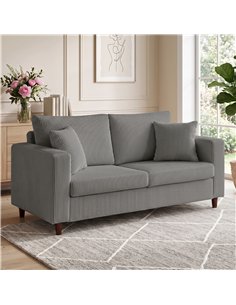 HOMCOM Loveseat Sofa with Wide Seat, Corduroy 2 Seater Couch with Deep Seat, Spring Cushion, Light Grey 2