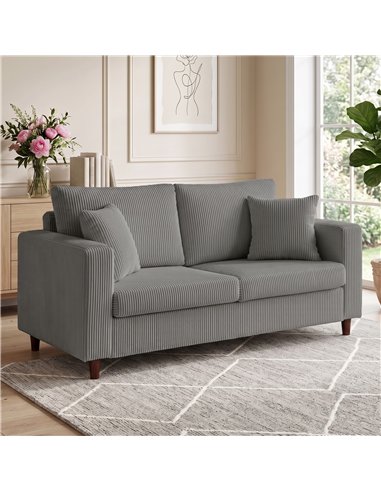 HOMCOM Loveseat Sofa with Wide Seat, Corduroy 2 Seater Couch with Deep Seat, Spring Cushion, Light Grey