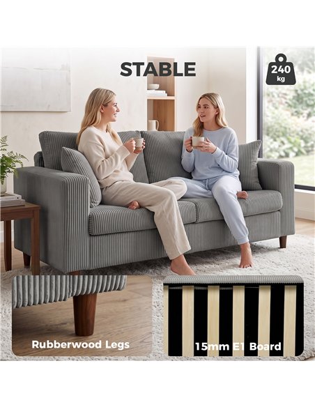 HOMCOM Loveseat Sofa with Wide Seat, Corduroy 2 Seater Couch with Deep Seat, Spring Cushion, Light Grey - pic 208086 | FastDaddyshop