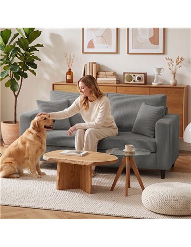 HOMCOM Loveseat Sofa with Wide Seat, Corduroy 2 Seater Couch with Deep Seat, Spring Cushion, Light Grey