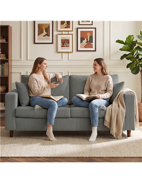 HOMCOM Loveseat Sofa with Wide Seat, Corduroy 2 Seater Couch with Deep Seat, Spring Cushion, Light Grey - pic 208088 | FastDaddyshop