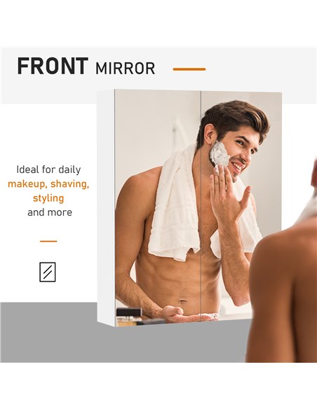 HOMCOM Bathroom Mirror Cabinet with Double Door, White - pic 20809 | FastDaddyshop