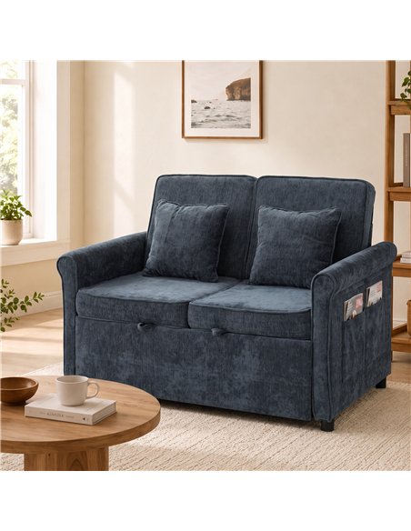 HOMCOM 2 Seater Sofa Bed 3-in-1 Convertible Chenille Pull Out Sleeper Sofa with 5-Position Adjustable Backrest, Dark Blue - pic 208097 | FastDaddyshop