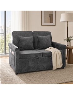 HOMCOM 2 Seater Sofa Bed 3-in-1 Convertible Chenille Pull Out Sleeper Sofa with 5-Position Adjustable Backrest, Grey 2