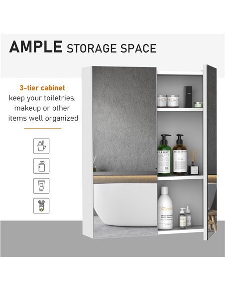 HOMCOM Bathroom Mirror Cabinet Wood Storage Shelf Wall Mount Double Door Cupboard Adjustable 60Wx15Dx75H - White - pic 20810 | FastDaddyshop