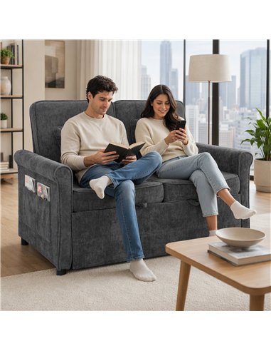 HOMCOM 2 Seater Sofa Bed 3-in-1 Convertible Chenille Pull Out Sleeper Sofa with 5-Position Adjustable Backrest, Grey