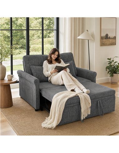 HOMCOM 2 Seater Sofa Bed 3-in-1 Convertible Chenille Pull Out Sleeper Sofa with 5-Position Adjustable Backrest, Grey