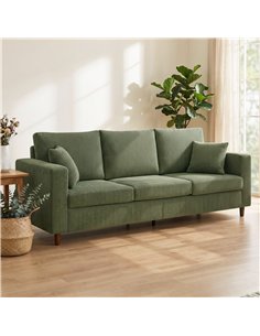 HOMCOM 3 Seater Sofa with Wide Seat, Corduroy Fabric Couch with Deep Seat, Spring Cushion, Green 2