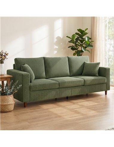 HOMCOM 3 Seater Sofa with Wide Seat, Corduroy Fabric Couch with Deep Seat, Spring Cushion, Green