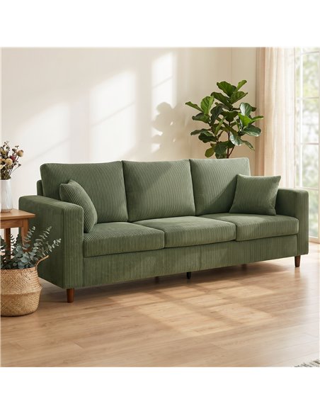 HOMCOM 3 Seater Sofa with Wide Seat, Corduroy Fabric Couch with Deep Seat, Spring Cushion, Green - pic 208108 | FastDaddyshop