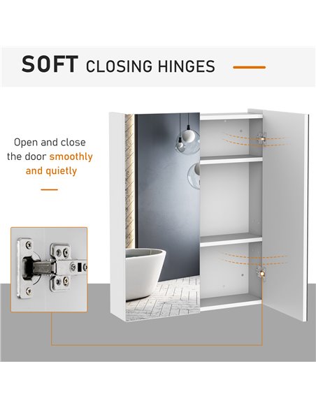 HOMCOM Bathroom Mirror Cabinet Wood Storage Shelf Wall Mount Double Door Cupboard Adjustable 60Wx15Dx75H - White - pic 20811 | FastDaddyshop