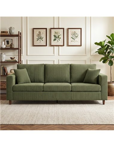 HOMCOM 3 Seater Sofa with Wide Seat, Corduroy Fabric Couch with Deep Seat, Spring Cushion, Green