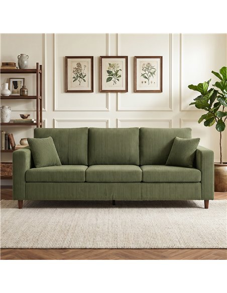 HOMCOM 3 Seater Sofa with Wide Seat, Corduroy Fabric Couch with Deep Seat, Spring Cushion, Green - pic 208114 | FastDaddyshop