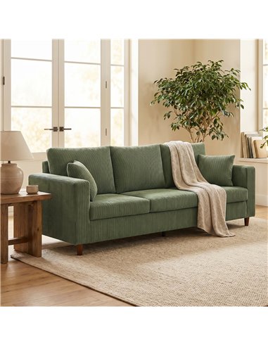 HOMCOM 3 Seater Sofa with Wide Seat, Corduroy Fabric Couch with Deep Seat, Spring Cushion, Green