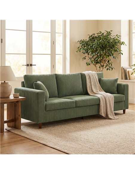 HOMCOM 3 Seater Sofa with Wide Seat, Corduroy Fabric Couch with Deep Seat, Spring Cushion, Green - pic 208115 | FastDaddyshop
