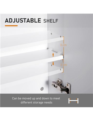 HOMCOM Bathroom Mirror Cabinet Wood Storage Shelf Wall Mount Double Door Cupboard Adjustable 60Wx15Dx75H - White