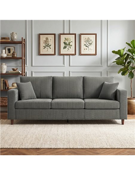 HOMCOM 3 Seater Sofa with Wide Seat, Corduroy Fabric Couch with Deep Seat, Spring Cushion, Light Grey - pic 208123 | FastDaddyshop