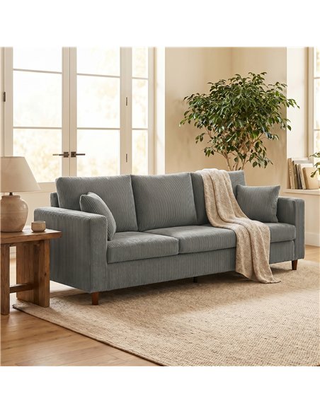 HOMCOM 3 Seater Sofa with Wide Seat, Corduroy Fabric Couch with Deep Seat, Spring Cushion, Light Grey - pic 208124 | FastDaddyshop