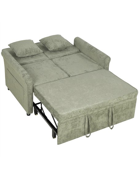 HOMCOM 2 Seater Sofa Bed 3-in-1 Convertible Chenille Pull Out Sleeper Sofa with 5-Position Adjustable Backrest, Light Green - pic 208125 | FastDaddyshop