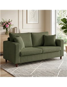 HOMCOM Loveseat Sofa with Wide Seat, Corduroy 2 Seater Couch with Deep Seat, Spring Cushion, Green 2