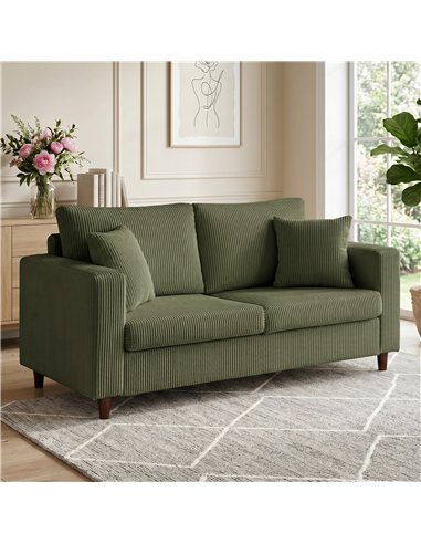 HOMCOM Loveseat Sofa with Wide Seat, Corduroy 2 Seater Couch with Deep Seat, Spring Cushion, Green