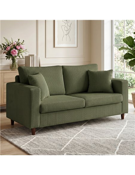 HOMCOM Loveseat Sofa with Wide Seat, Corduroy 2 Seater Couch with Deep Seat, Spring Cushion, Green - pic 208135 | FastDaddyshop