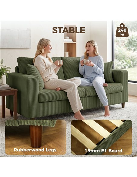HOMCOM Loveseat Sofa with Wide Seat, Corduroy 2 Seater Couch with Deep Seat, Spring Cushion, Green - pic 208140 | FastDaddyshop