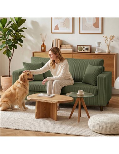 HOMCOM Loveseat Sofa with Wide Seat, Corduroy 2 Seater Couch with Deep Seat, Spring Cushion, Green