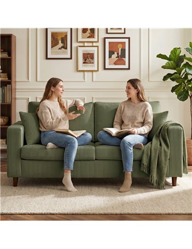 HOMCOM Loveseat Sofa with Wide Seat, Corduroy 2 Seater Couch with Deep Seat, Spring Cushion, Green