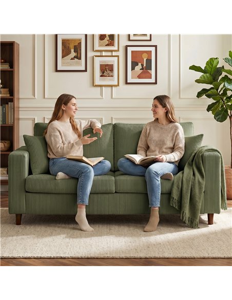 HOMCOM Loveseat Sofa with Wide Seat, Corduroy 2 Seater Couch with Deep Seat, Spring Cushion, Green - pic 208142 | FastDaddyshop