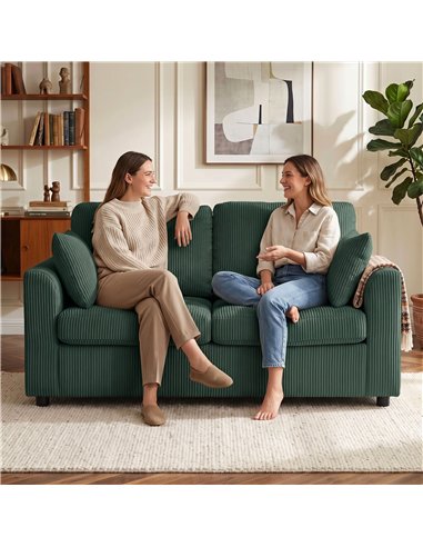 HOMCOM 2 Seater Sofa, Corduroy Small Couch with Spring Cushion, Wide and Deep Seat, Dark Green
