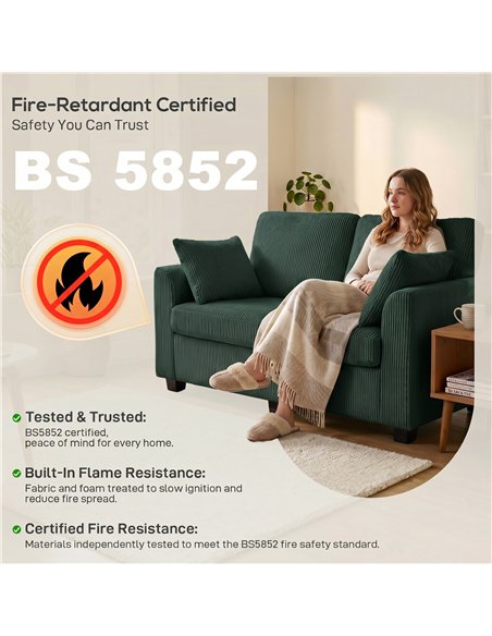 HOMCOM 2 Seater Sofa, Corduroy Small Couch with Spring Cushion, Wide and Deep Seat, Dark Green - pic 208150 | FastDaddyshop