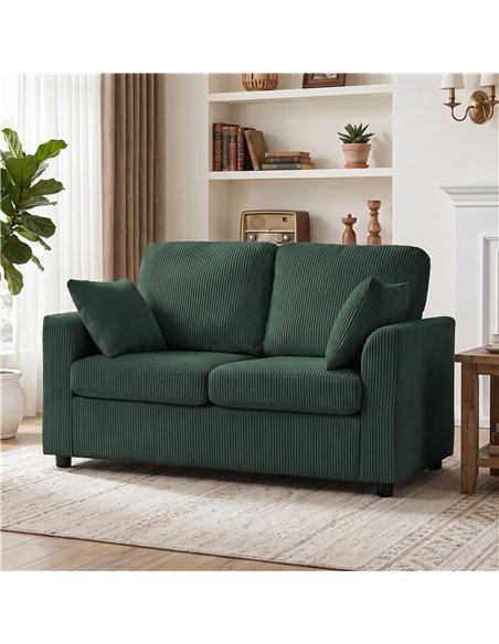 HOMCOM 2 Seater Sofa, Corduroy Small Couch with Spring Cushion, Wide and Deep Seat, Dark Green - pic 208151 | FastDaddyshop