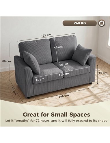 HOMCOM 2 Seater Sofa, Corduroy Small Couch with Spring Cushion, Wide and Deep Seat, Dark Grey