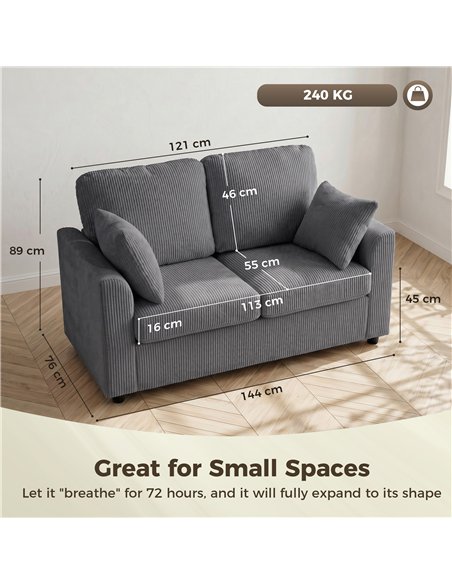 HOMCOM 2 Seater Sofa, Corduroy Small Couch with Spring Cushion, Wide and Deep Seat, Dark Grey - pic 208154 | FastDaddyshop