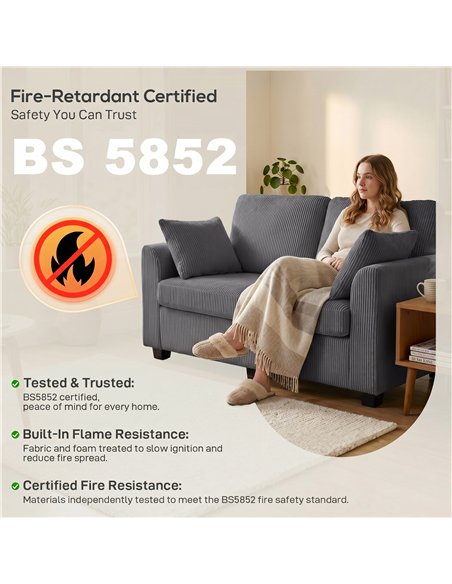 HOMCOM 2 Seater Sofa, Corduroy Small Couch with Spring Cushion, Wide and Deep Seat, Dark Grey - pic 208159 | FastDaddyshop