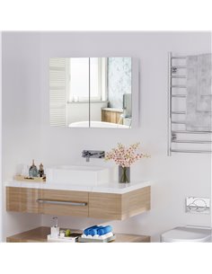 HOMCOM Double Door Wall Mounted Glass Mirror Cabinet, White 2