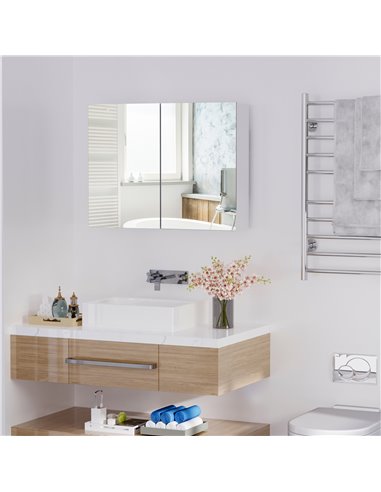 HOMCOM Double Door Wall Mounted Glass Mirror Cabinet, White